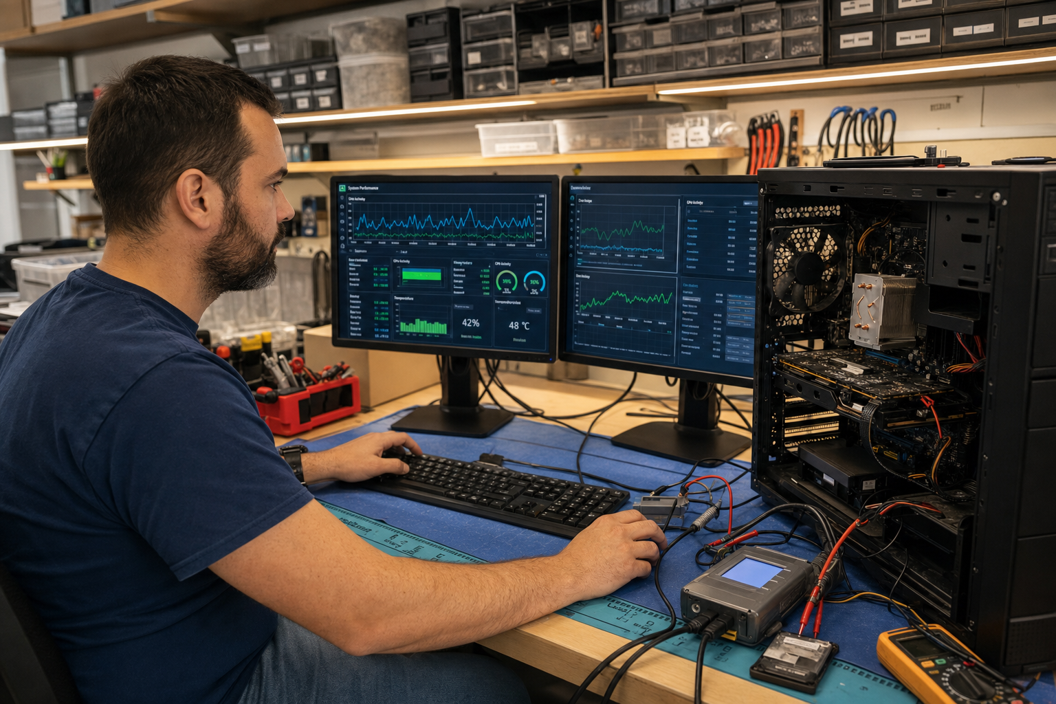 Diagnostic multi-écrans d'un ordinateur en atelier